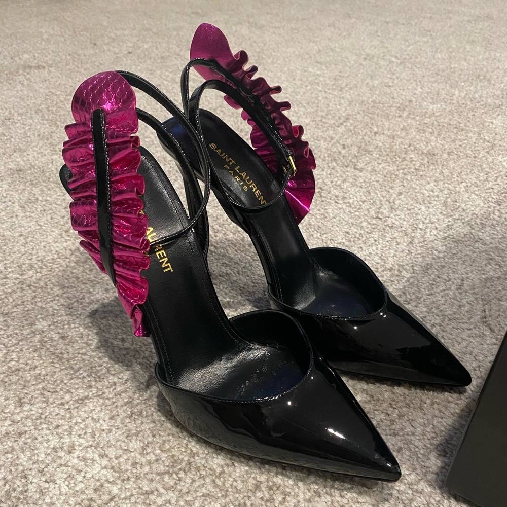 Saint Laurent Ayer's Edie Heels size 39 in black and fushia 🖤🩷